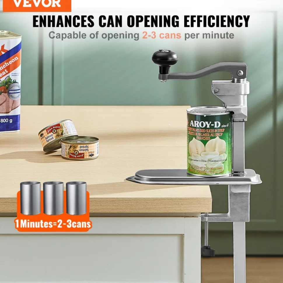 VEVOR Commercial Can Opener, Heavy-Duty Manual Tabletop Cans Opener for Cans Up to 15.75 in Height, Height-Adjustable Can Openers Fixed with Screws & Table Clamp, for Restaurant, Hotel, and Food Store