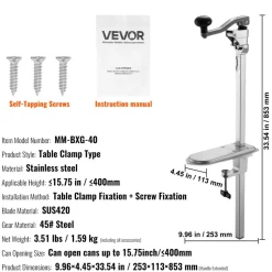 VEVOR Commercial Can Opener, Heavy-Duty Manual Tabletop Cans Opener for Cans Up to 15.75 in Height, Height-Adjustable Can Openers Fixed with Screws & Table Clamp, for Restaurant, Hotel, and Food Store