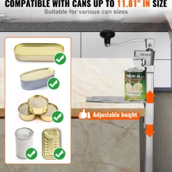 VEVOR Commercial Can Opener, Heavy-Duty Manual Tabletop Cans Opener for Cans Up to 11.8 in Height, Height-Adjustable Professional Can Openers Fixed with Screws, for Restaurant, Hotel, and Food Store