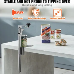 VEVOR Commercial Can Opener, Heavy-Duty Manual Tabletop Cans Opener for Cans Up to 11.8 in Height, Height-Adjustable Professional Can Openers Fixed with Screws, for Restaurant, Hotel, and Food Store