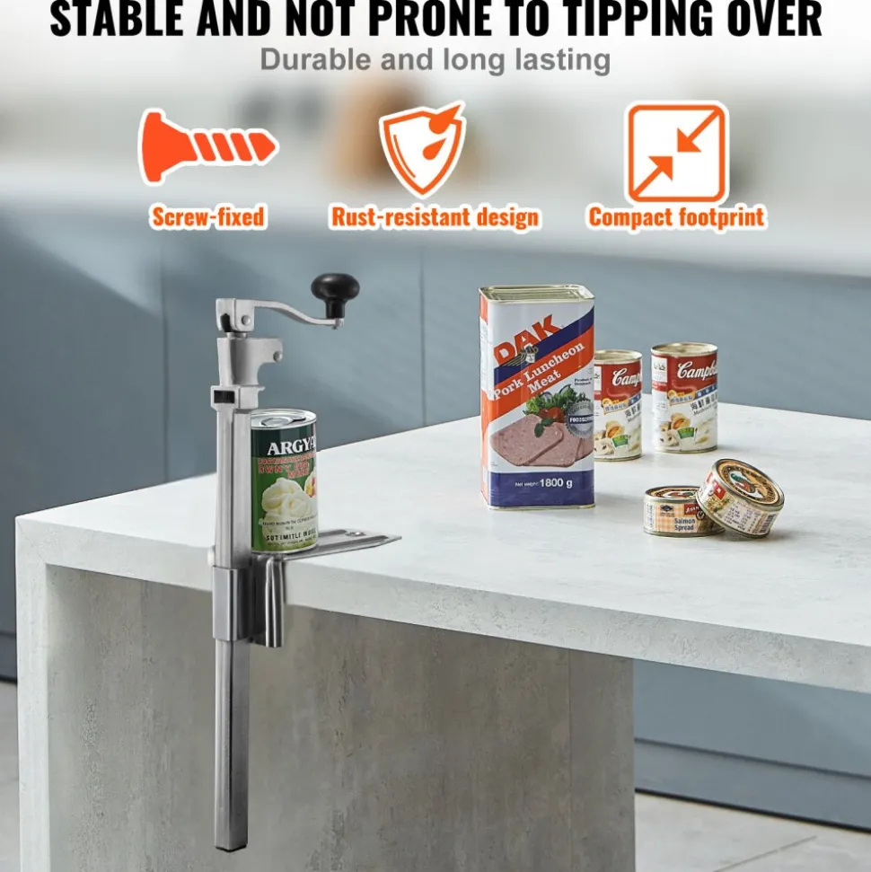 VEVOR Commercial Can Opener, Heavy-Duty Manual Tabletop Cans Opener for Cans Up to 11.8 in Height, Height-Adjustable Professional Can Openers Fixed with Screws, for Restaurant, Hotel, and Food Store