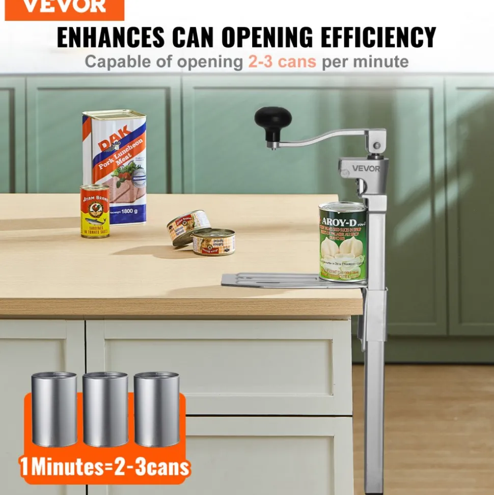 VEVOR Commercial Can Opener, Heavy-Duty Manual Tabletop Cans Opener for Cans Up to 11.8 in Height, Height-Adjustable Professional Can Openers Fixed with Screws, for Restaurant, Hotel, and Food Store