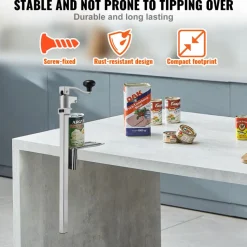 VEVOR Commercial Can Opener, Heavy-Duty Manual Tabletop Cans Opener for Cans Up to 15.75 in Height, Height-Adjustable Professional Can Openers Fixed with Screws, for Restaurant, Hotel, and Food Store