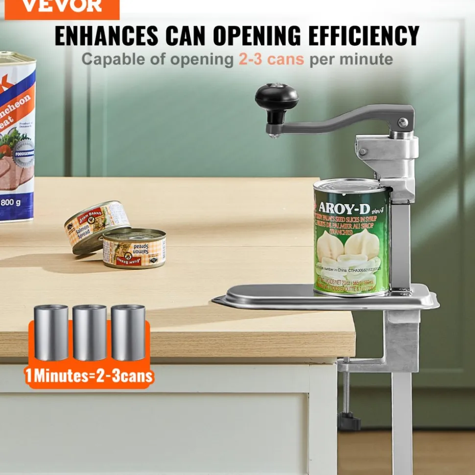 VEVOR Commercial Can Opener, Heavy-Duty Manual Tabletop Cans Opener for Cans Up to 11.8 in Height, Height-Adjustable Can Openers Fixed with Screws & Table Clamp, for Restaurant, Hotel, and Food Store