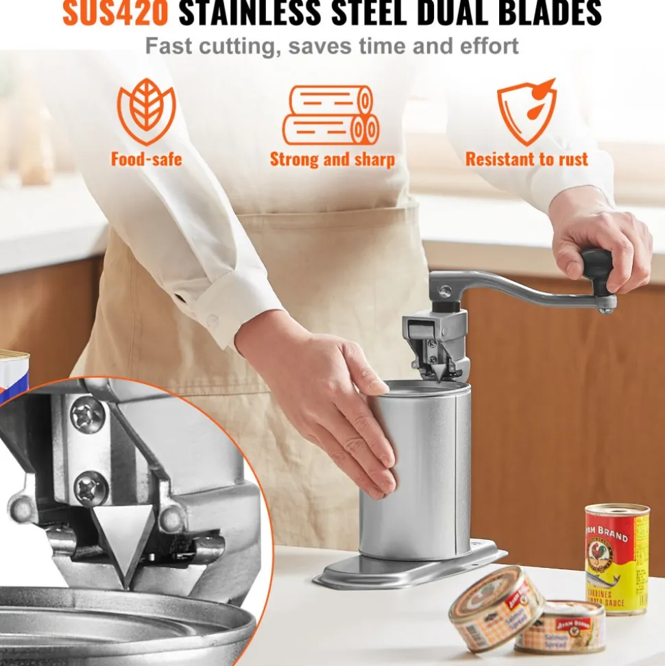 VEVOR Commercial Can Opener, Heavy-Duty Manual Tabletop Cans Opener for Cans Up to 11.8 in Height, Height-Adjustable Can Openers Fixed with Screws & Table Clamp, for Restaurant, Hotel, and Food Store