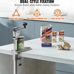 VEVOR Commercial Can Opener, Heavy-Duty Manual Tabletop Cans Opener for Cans Up to 11.8 in Height, Height-Adjustable Can Openers Fixed with Screws & Table Clamp, for Restaurant, Hotel, and Food Store