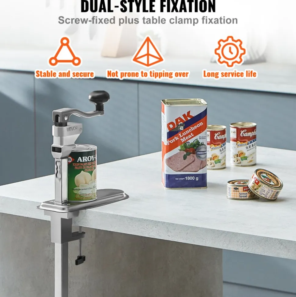 VEVOR Commercial Can Opener, Heavy-Duty Manual Tabletop Cans Opener for Cans Up to 11.8 in Height, Height-Adjustable Can Openers Fixed with Screws & Table Clamp, for Restaurant, Hotel, and Food Store