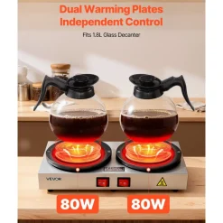 VEVOR Commercial Coffee Decanter Warm Plate, 80W x 2 Coffee-Carafe Warmer, Dual Warming Plates with Independent Control, Fits 1.8L Standard Glass Decanter, for Coffee Shop, Home, Office & Restaurant