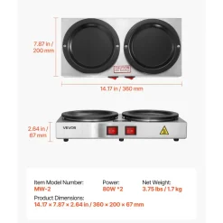 VEVOR Commercial Coffee Decanter Warm Plate, 80W x 2 Coffee-Carafe Warmer, Dual Warming Plates with Independent Control, Fits 1.8L Standard Glass Decanter, for Coffee Shop, Home, Office & Restaurant