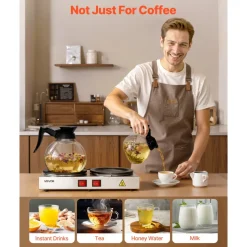 VEVOR Commercial Coffee Decanter Warm Plate, 80W x 2 Coffee-Carafe Warmer, Dual Warming Plates with Independent Control, Fits 1.8L Standard Glass Decanter, for Coffee Shop, Home, Office & Restaurant
