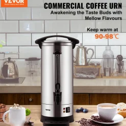 VEVOR Commercial Coffee Urn, 110 Cups Stainless Steel Large Coffee Dispenser, 1500W 110V Electric Coffee Maker Urn For Quick Brewing, Hot Water Urn with Detachable Power Cord for Easy Cleaning, Silver