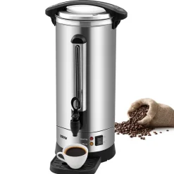 VEVOR Commercial Coffee Urn, 110 Cups Stainless Steel Large Coffee Dispenser, 1500W 110V Electric Coffee Maker Urn For Quick Brewing, Hot Water Urn with Detachable Power Cord for Easy Cleaning, Silver