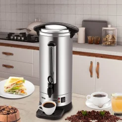 VEVOR Commercial Coffee Urn, 110 Cups Stainless Steel Large Coffee Dispenser, 1500W 110V Electric Coffee Maker Urn For Quick Brewing, Hot Water Urn with Detachable Power Cord for Easy Cleaning, Silver