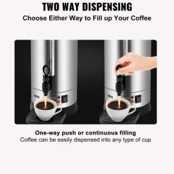 VEVOR Commercial Coffee Urn, 110 Cups Stainless Steel Large Coffee Dispenser, 1500W 110V Electric Coffee Maker Urn For Quick Brewing, Hot Water Urn with Detachable Power Cord for Easy Cleaning, Silver
