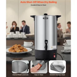 VEVOR Commercial Coffee Urn, 100 Cup 15 L Hot Beverage Dispenser with Dripless Faucet, Quick-Brewing Stainless Steel Large Commercial Coffee Maker, for Catering, Business, Party, Church & Restaurant
