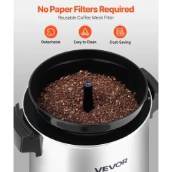 VEVOR Commercial Coffee Urn, 40 Cup 203oz Hot Beverage Dispenser with Dripless Faucet, 1090W Quick-Brewing Coffee Maker, Automatic Temperature Control, for Catering, Party, Church & Restaurant