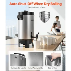 VEVOR Commercial Coffee Urn, 40 Cup 203oz Hot Beverage Dispenser with Dripless Faucet, 1090W Quick-Brewing Coffee Maker, Automatic Temperature Control, for Catering, Party, Church & Restaurant