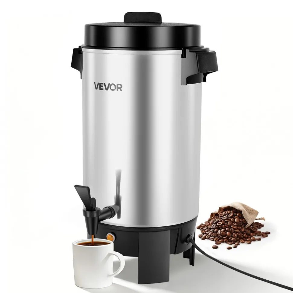 VEVOR Commercial Coffee Urn, 40 Cup 203oz Hot Beverage Dispenser with Dripless Faucet, 1090W Quick-Brewing Coffee Maker, Automatic Temperature Control, for Catering, Party, Church & Restaurant