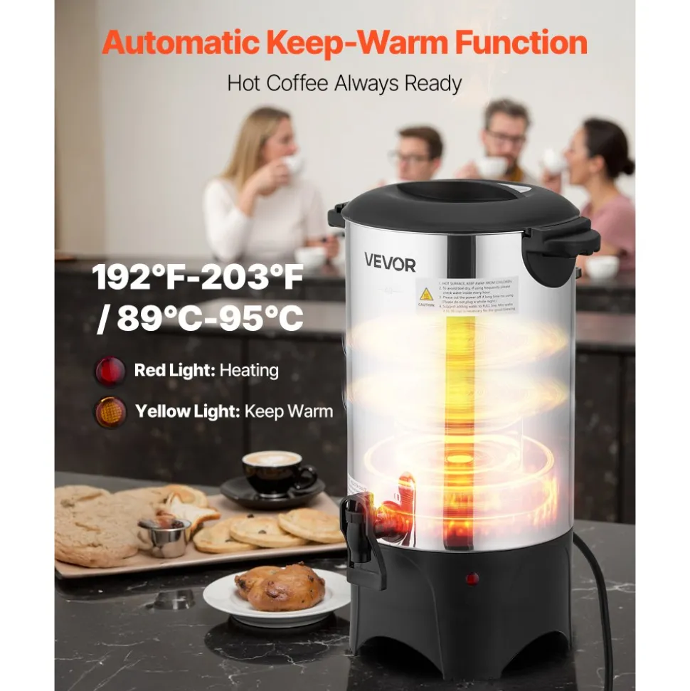 VEVOR Commercial Coffee Urn, 40 Cup 6 L Hot Beverage Dispenser with Dripless Faucet, Quick-Brewing Commercial Coffee Maker, with Stainless Steel Liner, for Catering, Business, Church & Restaurant