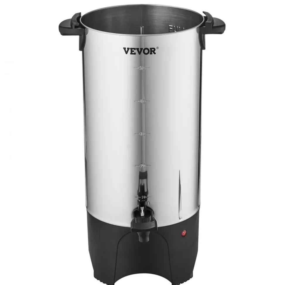 VEVOR Commercial Coffee Urn, 50 Cups Stainless Steel Large Coffee Dispenser, 1000W 110V Electric Coffee Maker Urn For Quick Brewing, Hot Water Urn with Detachable Power Cord for Easy Cleaning, Silver
