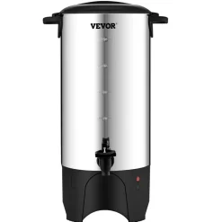 VEVOR Commercial Coffee Urn, 50 Cups Stainless Steel Large Coffee Dispenser, 1000W 110V Electric Coffee Maker Urn For Quick Brewing, Hot Water Urn with Detachable Power Cord for Easy Cleaning, Silver
