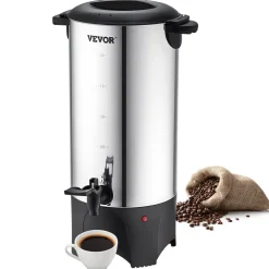 VEVOR Commercial Coffee Urn, 50 Cups Stainless Steel Large Coffee Dispenser, 1000W 110V Electric Coffee Maker Urn For Quick Brewing, Hot Water Urn with Detachable Power Cord for Easy Cleaning, Silver