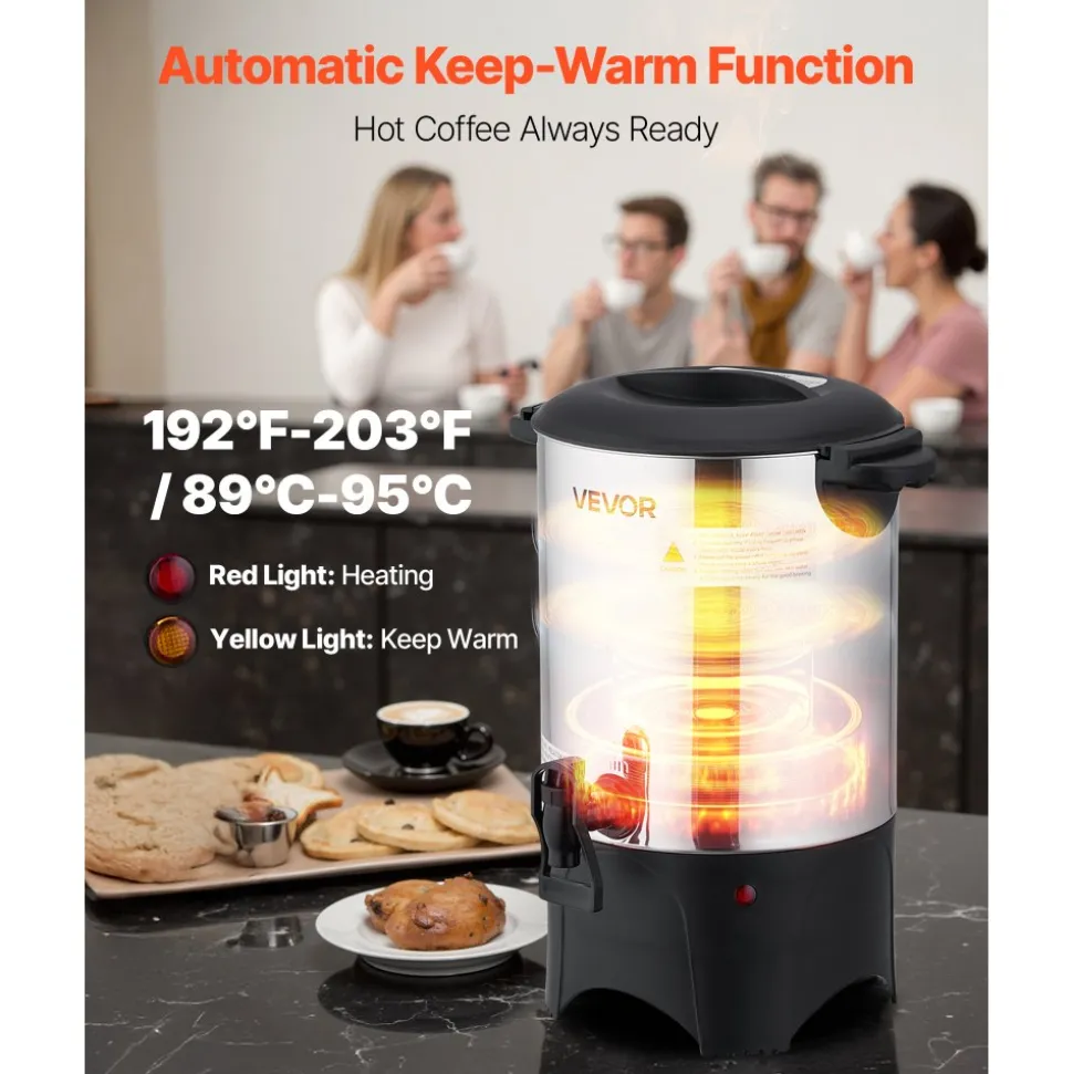 VEVOR Commercial Coffee Urn, 30 Cup 4.5 L Hot Beverage Dispenser with Dripless Faucet, Quick-Brewing Commercial Coffee Maker with Stainless Steel Liner, for Catering, Business, Church & Restaurant