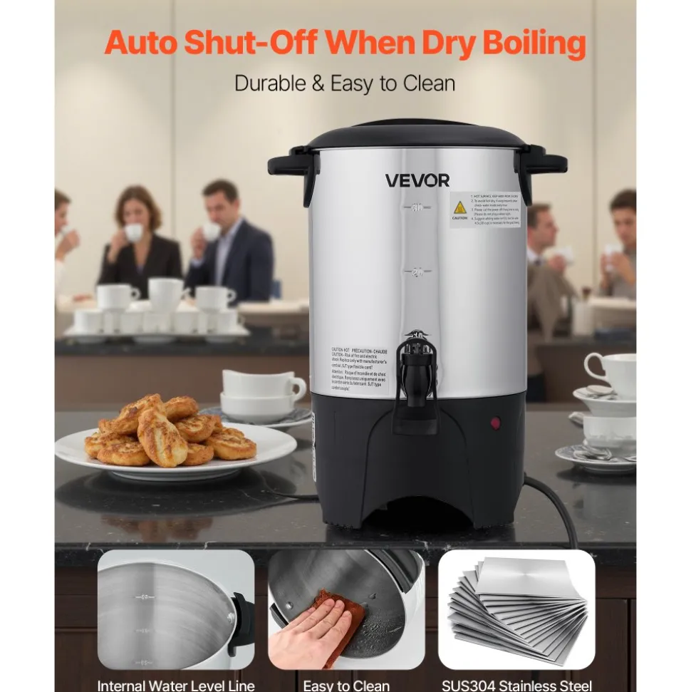 VEVOR Commercial Coffee Urn, 30 Cup 4.5 L Hot Beverage Dispenser with Dripless Faucet, Quick-Brewing Commercial Coffee Maker with Stainless Steel Liner, for Catering, Business, Church & Restaurant