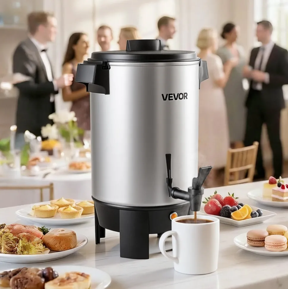 VEVOR Commercial Coffee Urn, 30 Cup 152oz Hot Beverage Dispenser with Dripless Faucet, 1090W Quick-Brewing Coffee Maker, Automatic Temperature Control, for Catering, Party, Church & Restaurant