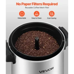 VEVOR Commercial Coffee Urn, 30 Cup 152oz Hot Beverage Dispenser with Dripless Faucet, 1090W Quick-Brewing Coffee Maker, Automatic Temperature Control, for Catering, Party, Church & Restaurant