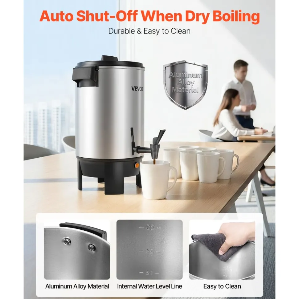 VEVOR Commercial Coffee Urn, 30 Cup 152oz Hot Beverage Dispenser with Dripless Faucet, 1090W Quick-Brewing Coffee Maker, Automatic Temperature Control, for Catering, Party, Church & Restaurant