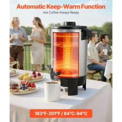 VEVOR Commercial Coffee Urn, 30 Cup 152oz Hot Beverage Dispenser with Dripless Faucet, 1090W Quick-Brewing Coffee Maker, Automatic Temperature Control, for Catering, Party, Church & Restaurant