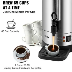 VEVOR Commercial Coffee Urn, 65 Cups Stainless Steel Large Coffee Dispenser, 1500W 110V Electric Coffee Maker Urn For Quick Brewing, Hot Water Urn with Detachable Power Cord for Easy Cleaning, Silver