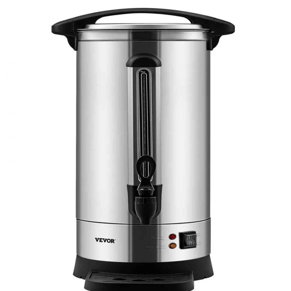VEVOR Commercial Coffee Urn, 65 Cups Stainless Steel Large Coffee Dispenser, 1500W 110V Electric Coffee Maker Urn For Quick Brewing, Hot Water Urn with Detachable Power Cord for Easy Cleaning, Silver