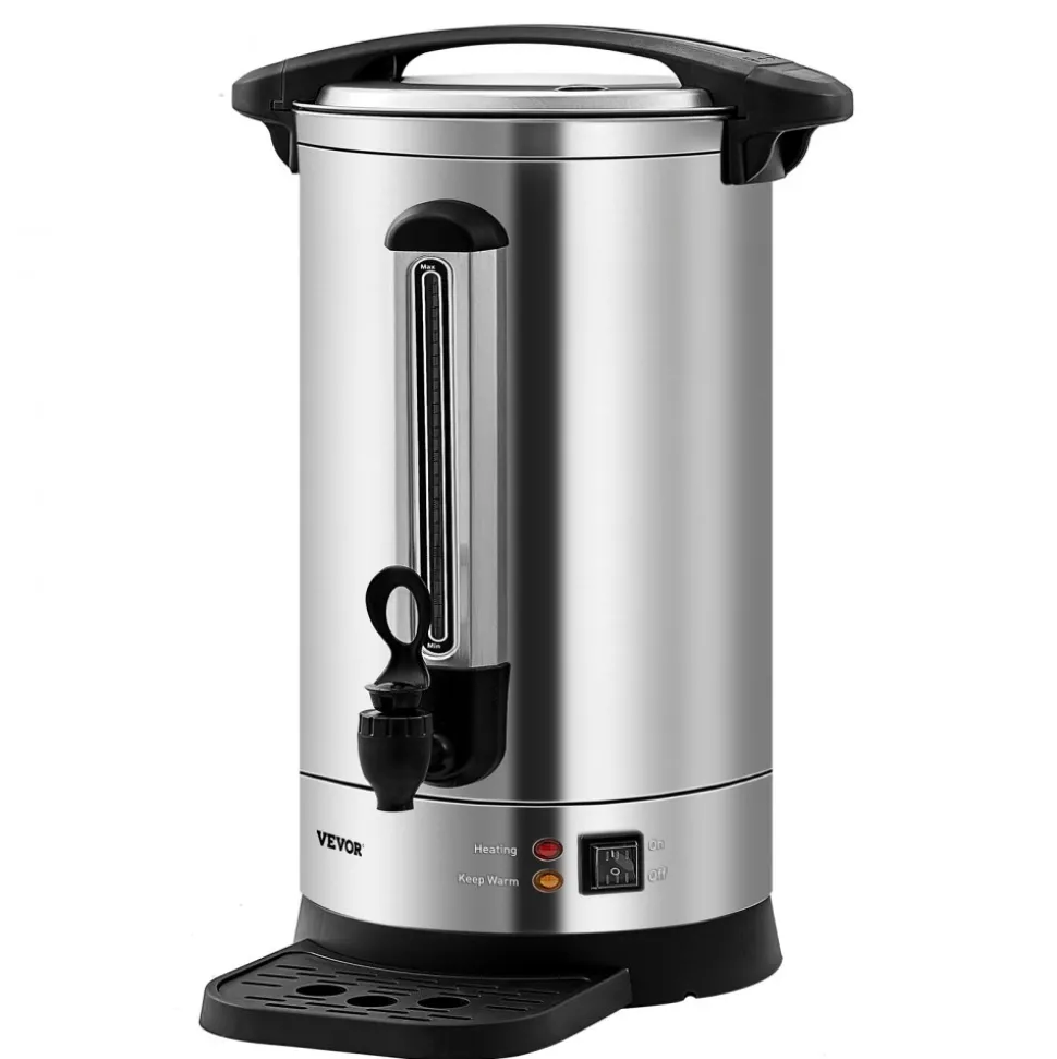 VEVOR Commercial Coffee Urn, 65 Cups Stainless Steel Large Coffee Dispenser, 1500W 110V Electric Coffee Maker Urn For Quick Brewing, Hot Water Urn with Detachable Power Cord for Easy Cleaning, Silver