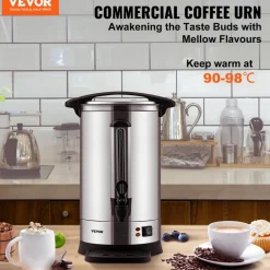 VEVOR Commercial Coffee Urn, 65 Cups Stainless Steel Large Coffee Dispenser, 1500W 110V Electric Coffee Maker Urn For Quick Brewing, Hot Water Urn with Detachable Power Cord for Easy Cleaning, Silver