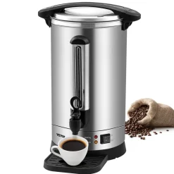 VEVOR Commercial Coffee Urn, 65 Cups Stainless Steel Large Coffee Dispenser, 1500W 110V Electric Coffee Maker Urn For Quick Brewing, Hot Water Urn with Detachable Power Cord for Easy Cleaning, Silver
