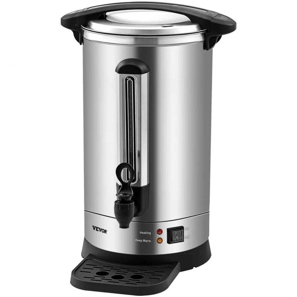 VEVOR Commercial Coffee Urn, 65 Cups Stainless Steel Large Coffee Dispenser, 1500W 110V Electric Coffee Maker Urn For Quick Brewing, Hot Water Urn with Detachable Power Cord for Easy Cleaning, Silver