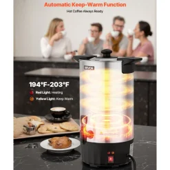 VEVOR Commercial Coffee Urn, 60 Cup 9 L Hot Beverage Dispenser with Dripless Faucet, Quick-Brewing Stainless Steel Large Commercial Coffee Maker, for Catering, Business, Party, Church & Restaurant