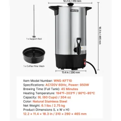 VEVOR Commercial Coffee Urn, 60 Cup 9 L Hot Beverage Dispenser with Dripless Faucet, Quick-Brewing Stainless Steel Large Commercial Coffee Maker, for Catering, Business, Party, Church & Restaurant