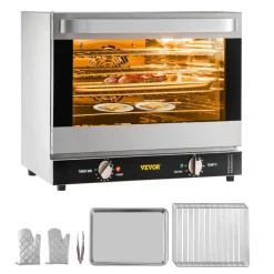 VEVOR Commercial Convection Oven, 66L/60Qt, Half-Size Conventional Oven Countertop, 1800W 4-Tier Toaster w/Front Glass Door, Electric Baking Oven with Tray & Wire Racks (120V, 5-15P Plug & Outlet)