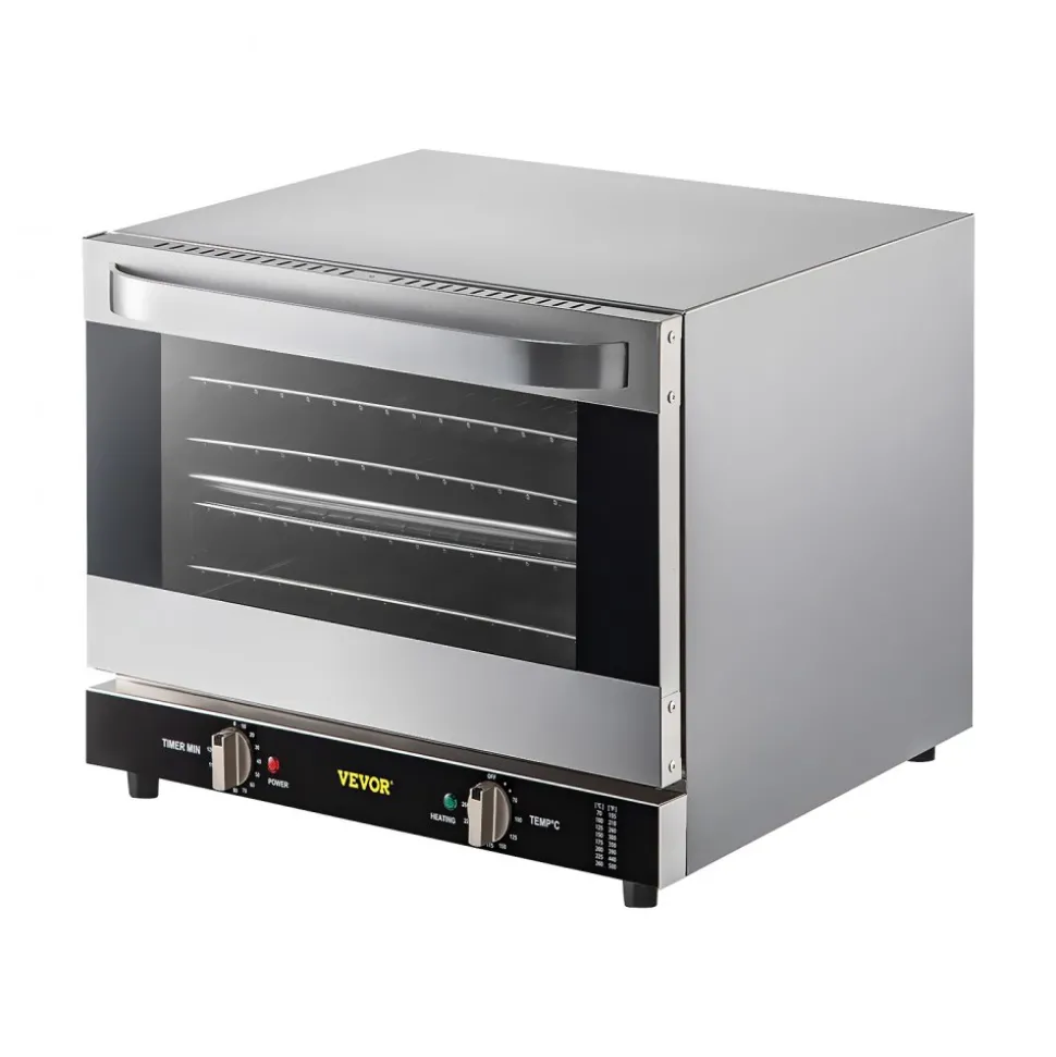 VEVOR Commercial Convection Oven, 66L/60Qt, Half-Size Conventional Oven Countertop, 1800W 4-Tier Toaster w/Front Glass Door, Electric Baking Oven with Tray & Wire Racks (120V, 5-15P Plug & Outlet)