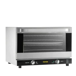 VEVOR Commercial Convection Oven, 47L/43Qt, Half-Size Conventional Oven Countertop, 1600W 4-Tier Toaster with Front Glass Door, Electric Baking Oven with Trays Wire Racks Clip Gloves, 120V, ETL Listed