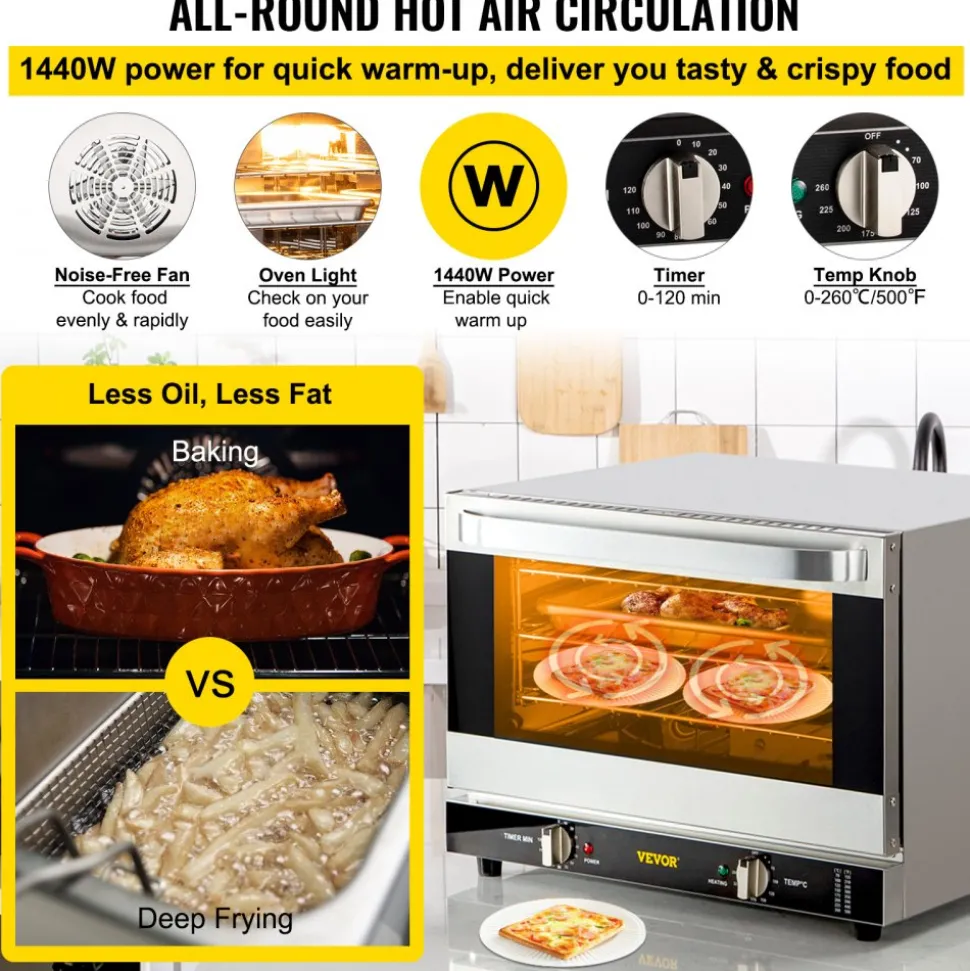 VEVOR Commercial Convection Oven, 4.24 cu.ft Countertop Oven for Full-Size Pans, Electric Convection Ovens with 4 Racks, 360° Hot Air Circulation, for Bakery, Restaurant & Pizza Shop (208-240V 5000W)