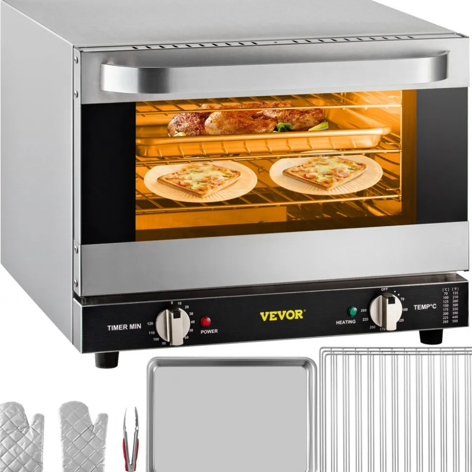 VEVOR Commercial Convection Oven, 4.24 cu.ft Countertop Oven for Full-Size Pans, Electric Convection Ovens with 4 Racks, 360° Hot Air Circulation, for Bakery, Restaurant & Pizza Shop (208-240V 5000W)