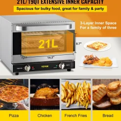 VEVOR Commercial Convection Oven, 4.24 cu.ft Countertop Oven for Full-Size Pans, Electric Convection Ovens with 4 Racks, 360° Hot Air Circulation, for Bakery, Restaurant & Pizza Shop (208-240V 5000W)