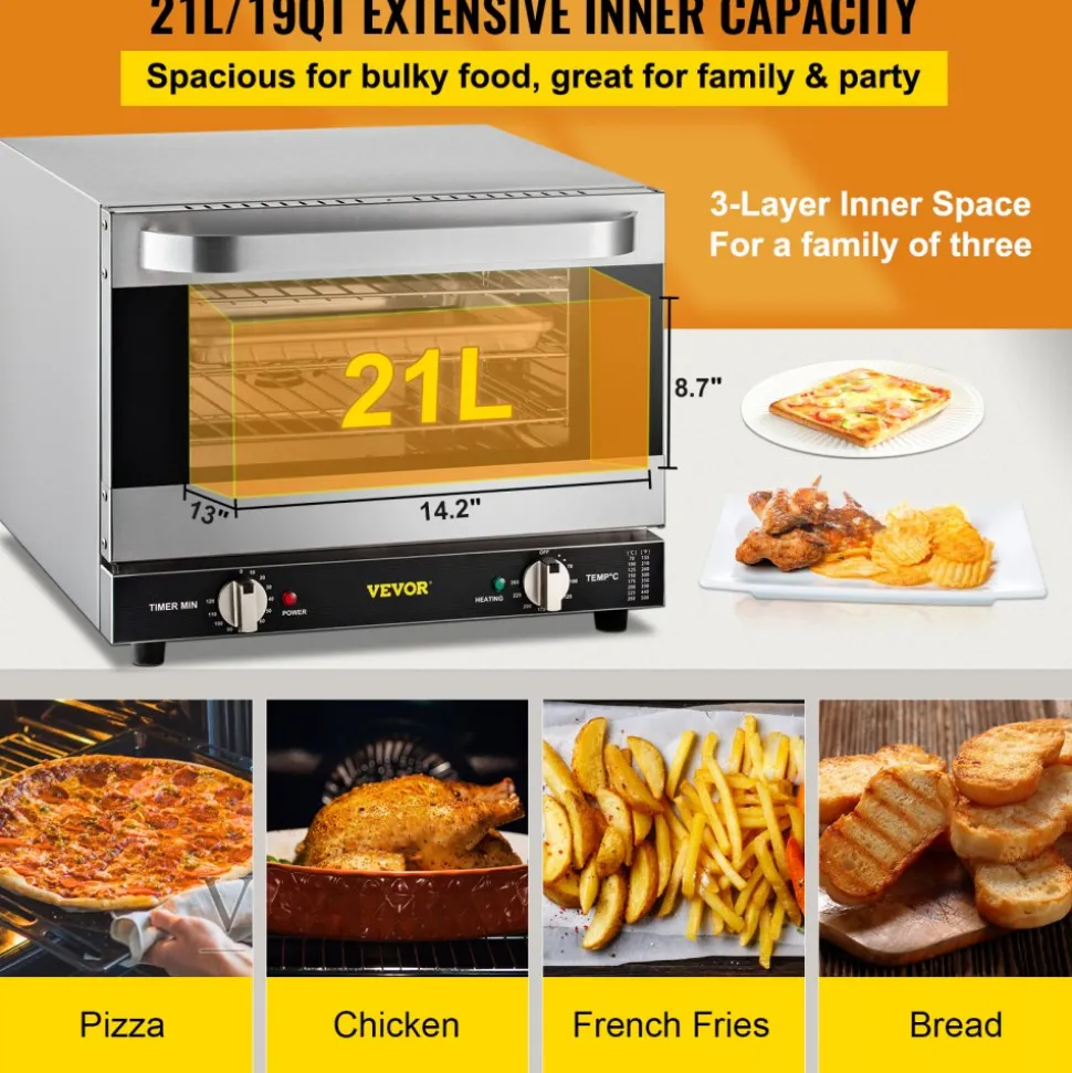 VEVOR Commercial Convection Oven, 4.24 cu.ft Countertop Oven for Full-Size Pans, Electric Convection Ovens with 4 Racks, 360° Hot Air Circulation, for Bakery, Restaurant & Pizza Shop (208-240V 5000W)