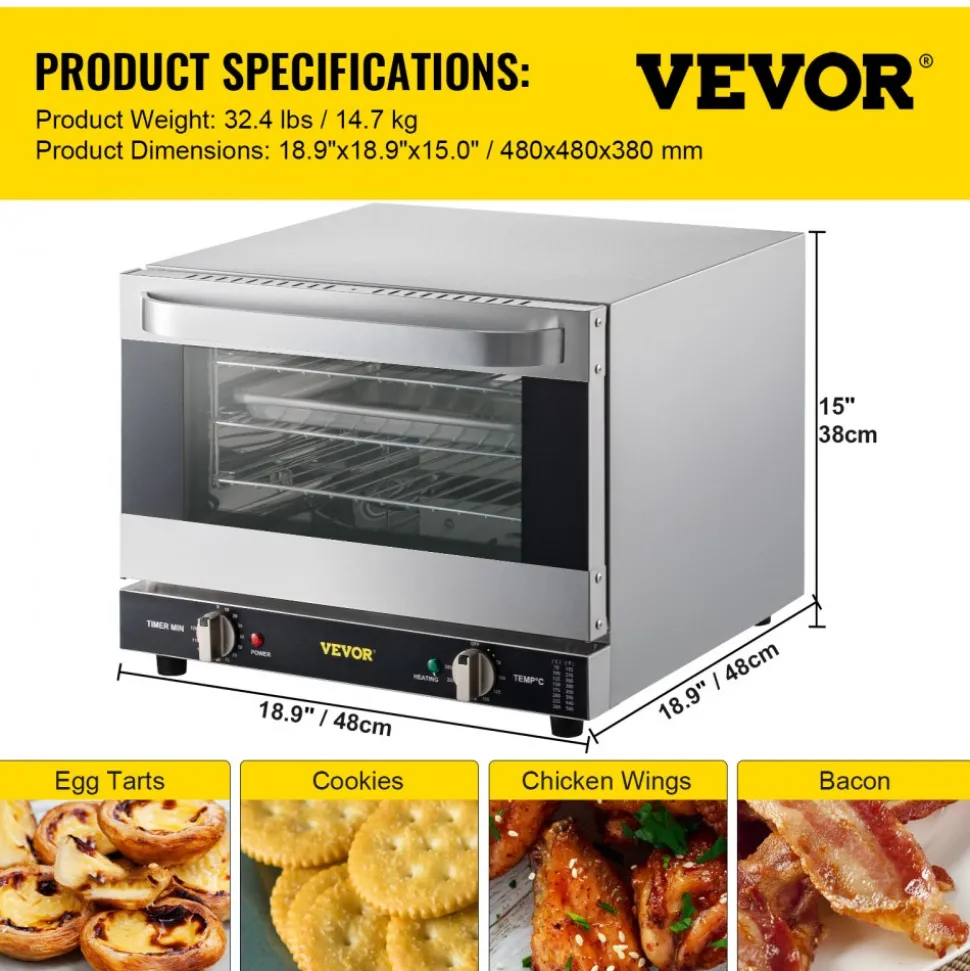 VEVOR Commercial Convection Oven, 4.24 cu.ft Countertop Oven for Full-Size Pans, Electric Convection Ovens with 4 Racks, 360° Hot Air Circulation, for Bakery, Restaurant & Pizza Shop (208-240V 5000W)