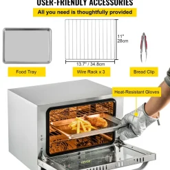 VEVOR Commercial Convection Oven, 4.24 cu.ft Countertop Oven for Full-Size Pans, Electric Convection Ovens with 4 Racks, 360° Hot Air Circulation, for Bakery, Restaurant & Pizza Shop (208-240V 5000W)