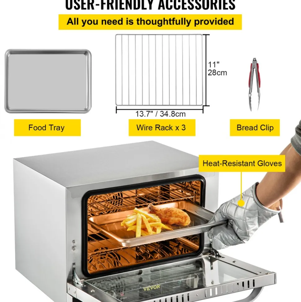 VEVOR Commercial Convection Oven, 4.24 cu.ft Countertop Oven for Full-Size Pans, Electric Convection Ovens with 4 Racks, 360° Hot Air Circulation, for Bakery, Restaurant & Pizza Shop (208-240V 5000W)